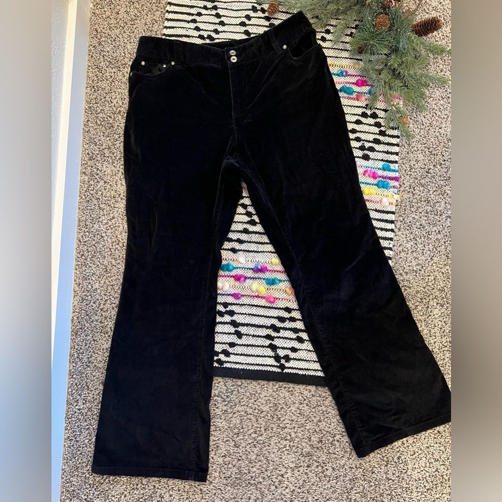 Style & Co Petite Black Corduroy High Waisted Petite Pants‎ Sz 14P